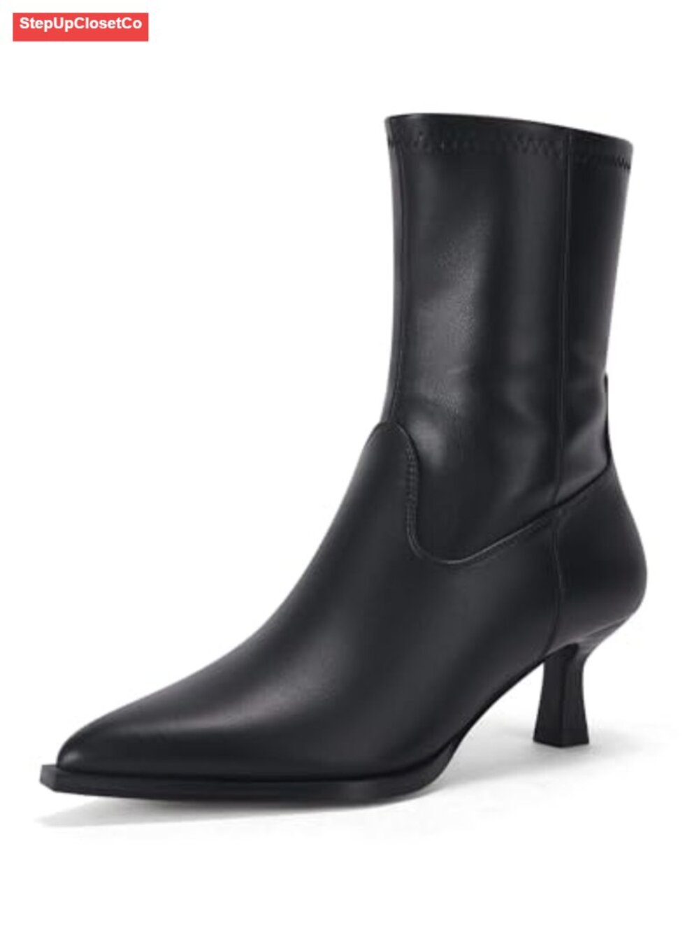 Coutgo Womens Pointed Toe Ankle Boots Kitten Heel Side Zipper